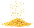 A pile of millet is poured close-up on a white background