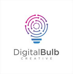 Wall Mural - Smart bulb tech logo icon . Idea creative light bulb logo . Bulb digital logo technology Idea .Bulb Logo Design Colorfull . 