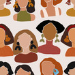 Seamless pattern with girl , women portraits. Character faces illustration. International women's day.