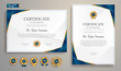 © Sarawes - Blue and gold certificate of achievement template with gold badge and border
