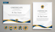 © Sarawes - Blue and gold certificate of achievement template with gold badge and border