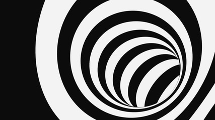 Canvas Print - Black and white psychedelic optical illusion. Abstract hypnotic animated background. Spiral geometric looping monochrome wallpaper