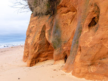 Landscape With Sandstone Cliff Fragments On Blurred Background