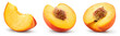 Peach slice isolated. Peach set. Peaches on white background. Collection. With clipping path..