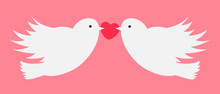 Two Love Birds Holding One Pink Heart In Their Beaks