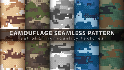 Wall Mural - Set pixel camouflage military seamless pattern