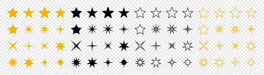 stars collection. star vector icons. golden and black set of stars, isolated on transparent backgrou
