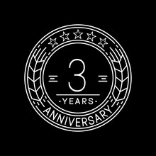 3 Years Anniversary Logo Template. 3rd Line Art Vector And Illustration.