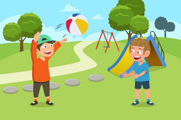 Poster - Kids Playing Ball in the Playground Illustration