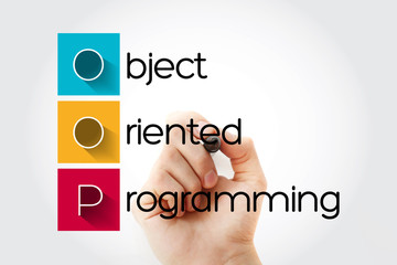 Wall Mural - oop - object oriented programming acronym, technology concept background