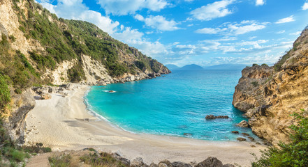 Wall Mural - Amazing Empty Greek beach Agiofili Beach in sunny day