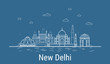 New Delhi city, Line Art Vector illustration with all famous buildings. Linear Banner with Showplace. Composition of Modern cityscape. New Delhi buildings set.