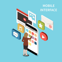 Wall Mural - mobile interface isometric design concept
