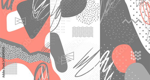 Creative doodle art header with different shapes and textures. Collage. Vector