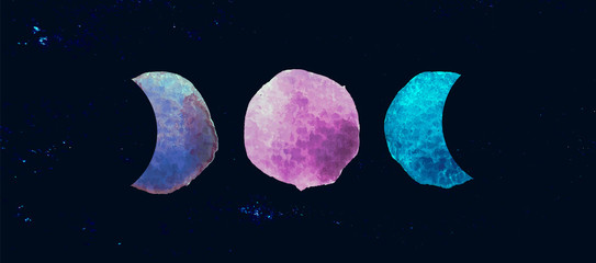 Wall Mural - occult symbol triple moon isolated on dark background. magic vector decorative elements