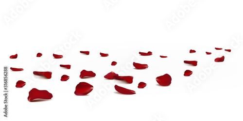 Fotomural Falling red rose petals seasonal confetti, blossom elements flying isolated