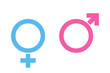 © Hubba Bubba - Sex or male vector icons isolated on white background blue and pink colors. Female symbol. Male sex icon. Gender sign.