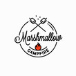 Marshmallows campfire logo. Round linear on white