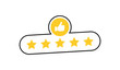 Five stars customer product rating review with thumbs up icon. Modern flat style vector illustration
