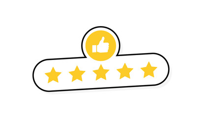 five stars customer product rating review with thumbs up icon. modern flat style vector illustration