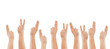 © Sebastian - Fingers raised up on a light background. The concept of applying, willingness to ask questions. Hands raised up.