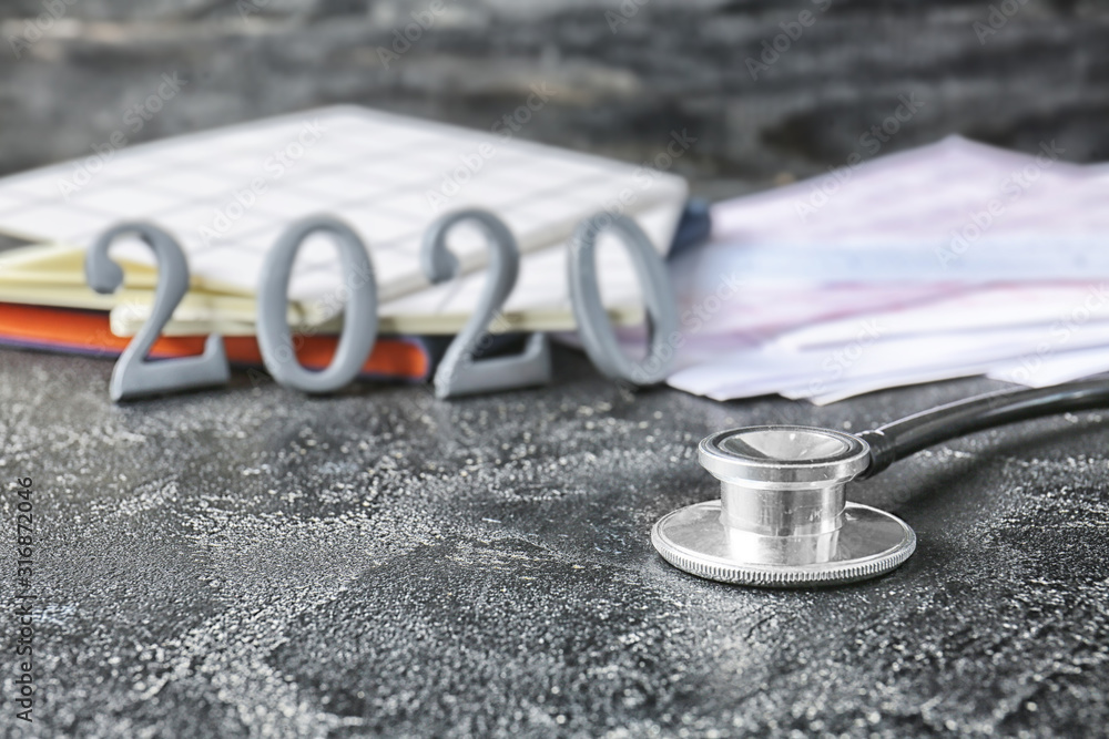 Stethoscope on dark background, closeup