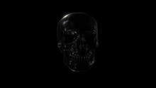 Abstract 3D Dark Occult Skeleton Skull Head Rotating On A Black Minimalist Biology Background