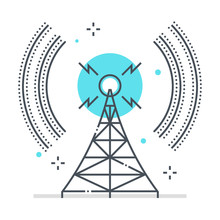 Broadcasting Related Color Line Vector Icon, Illustration