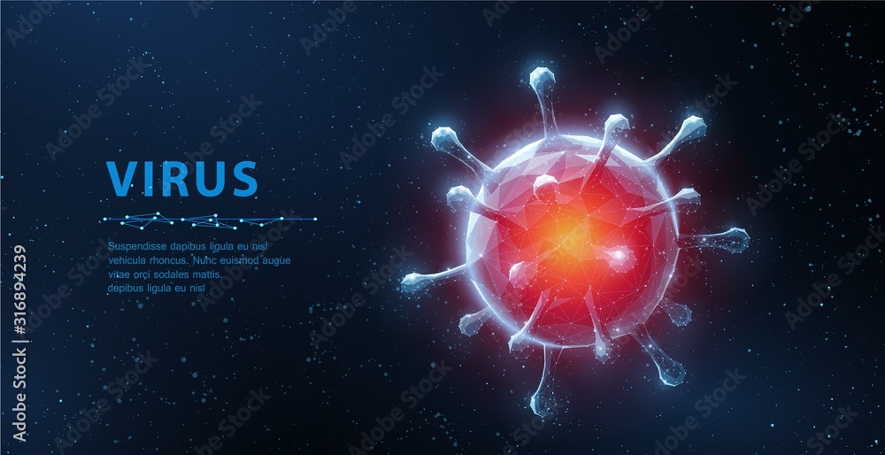 Virus. Abstract vector 3d viral microbe on blue background. Allergy bacteria, medical healthcare, microbiology concept. - obrazy, fototapety, plakaty 