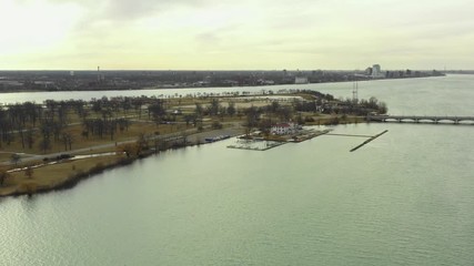 Wall Mural - Aerial video Belle Isle between Detroit MI and Canada 4k