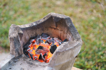 Red hot fire charcoal for traditional cooking