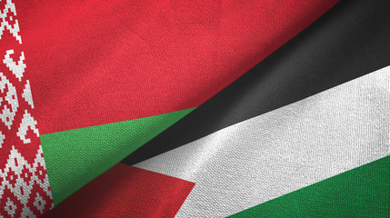 Belarus and Palestine two flags textile cloth, fabric texture