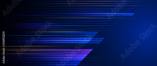 Fotomural Illustration of light ray, stripe line with blue light, speed motion background