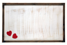 Red Valentine's Day Hearts On Wooden Frame Background