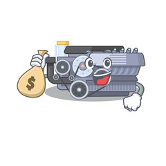 Poster - Happy rich combustion engine cartoon character with money bag