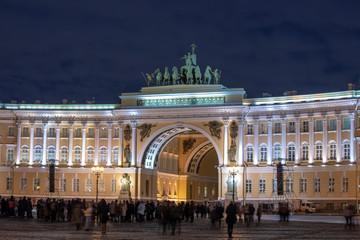 Wall Mural - Saint Petersburg, Russia - Winter Palace Square and The General Staff building, State Hermitage Museum in St. Petersburg at night