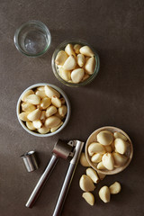 Canvas Print - Garlic with garlic crusher, studio shot 