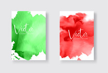 Set Of Bright Colorful Green Red Vector Watercolor Background