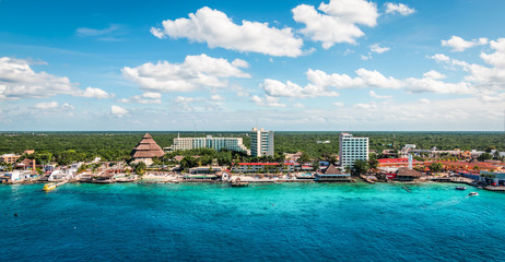 Wall Mural - Panoramic view of harbor and cruise port of Cozumel, Mexico.