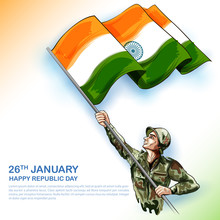 Illustration Of Indian Army Soldier Nation Hero On Pride Background For Happy Republic Day Of India