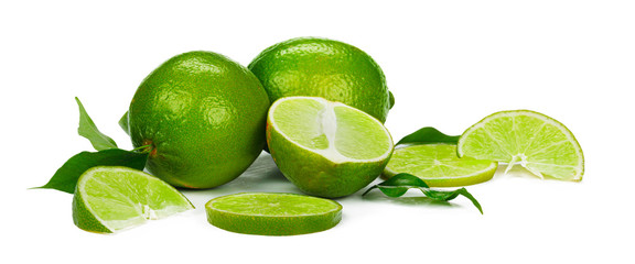  Chopped lime fruit isolated on white background