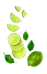 Sticker - Chopped lime fruit isolated on white background