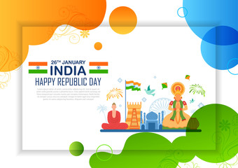 illustration of abstract tricolor banner with Indian flag for 26th January Happy Republic Day of India