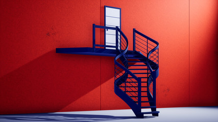 Wall Mural - modern red building with outdoor stairs, 3d rendering background