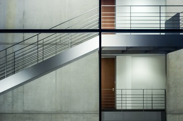 Poster - Glass building with stairways and floor visible through the glass