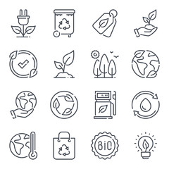 Wall Mural - Ecology and Environment related line icon set. Eco energy and nature power linear icons. Eco friendly outline vector sign collection.