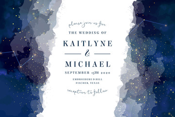 Wall Mural - magic night dark blue sky with sparkling stars vector wedding invite