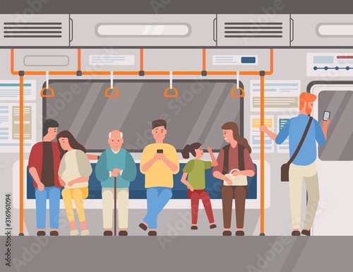 Fototapeta Metro  ludzie-w-pociagu-metra-ilustracji-wektorowych-plaski-transport-publiczny-mezczyzni-i-kobiety-siedza-i