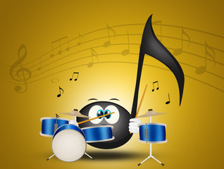 Sticker - illustration of musical note plays the drums