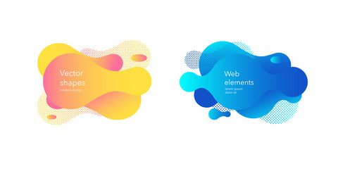 Wall Mural - Composition from shapes in modern fluid colors. Set of graphic elements. Dynamical forms with trendy gradients, abstract design for brochure, flyer or web landing pages. Vector, eps10